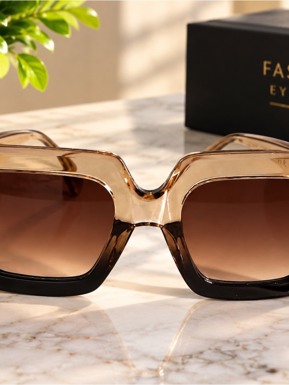 Women's Fashion Gradient Brown Oversized Square Sunglasses